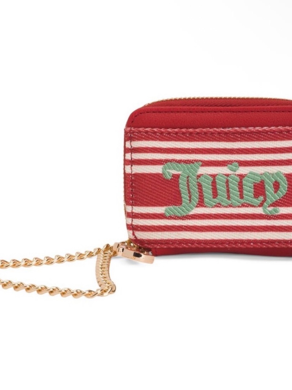 NWT Juicy Couture Red Stripe Mini Wallet w/gold strap